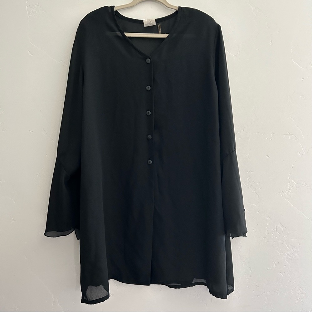 Vintage Studio C Plus Black Semi Sheer Blouse Flouncy‎ Sleeves Size 22/24